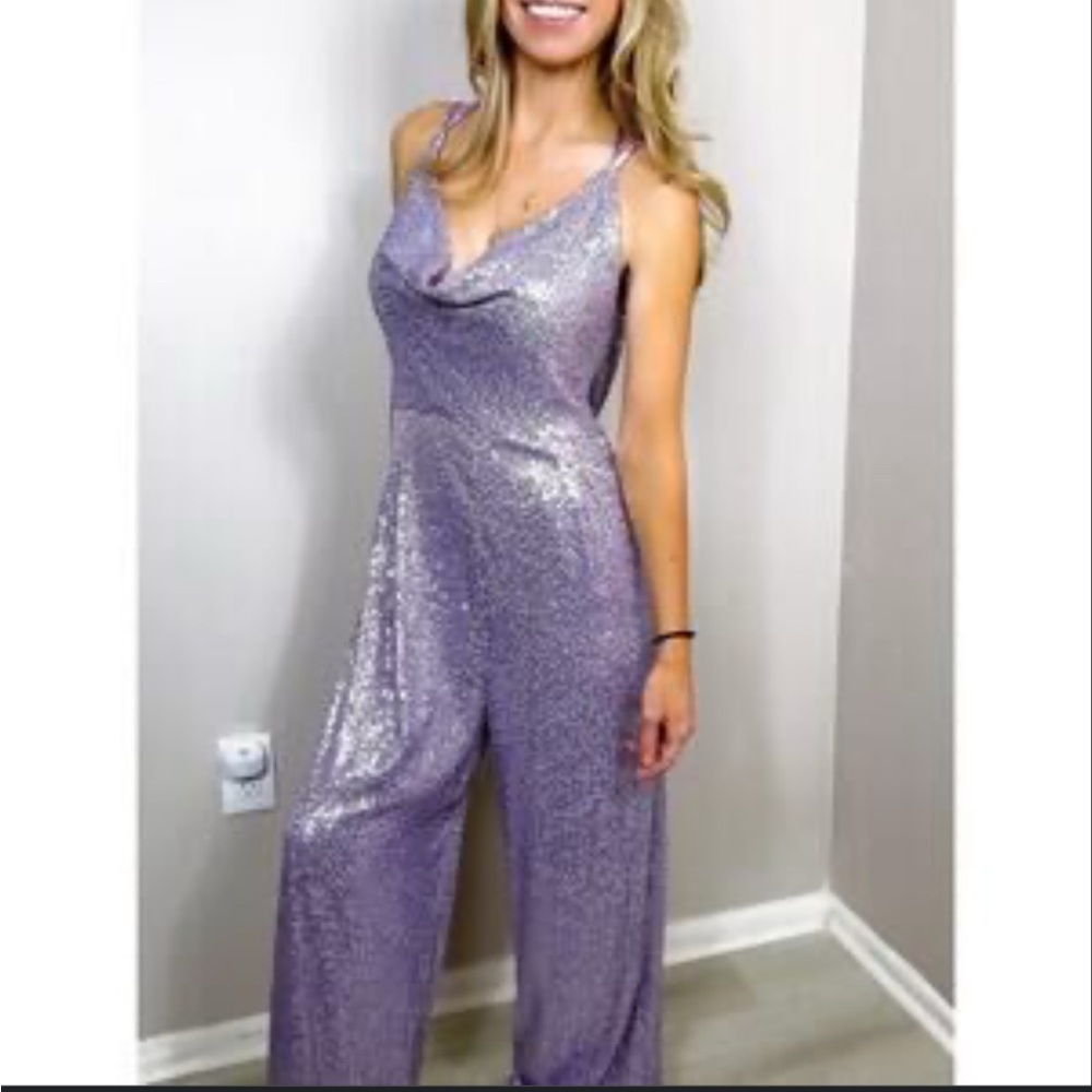 Ranna Gill Anthropologie lavender all over sequin sparkly jumpsuit